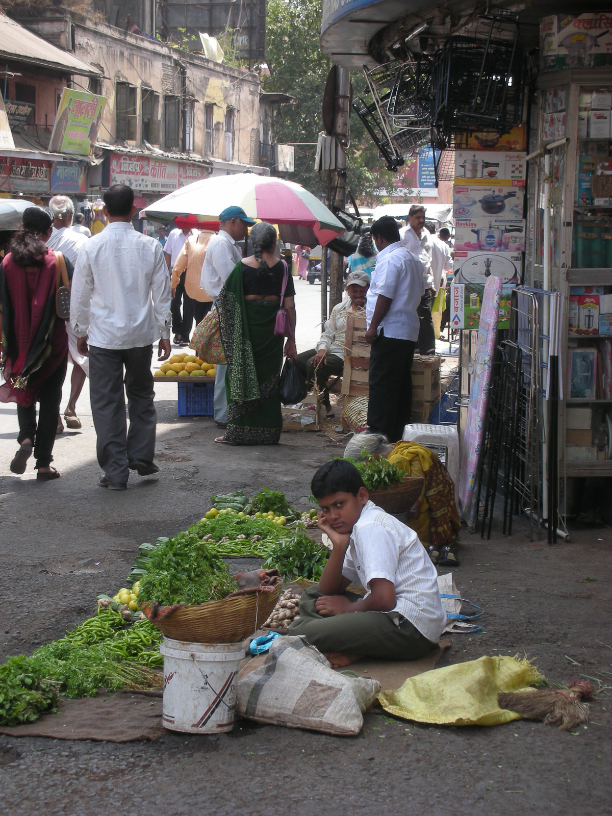 Selling vegetables on the roadside in India