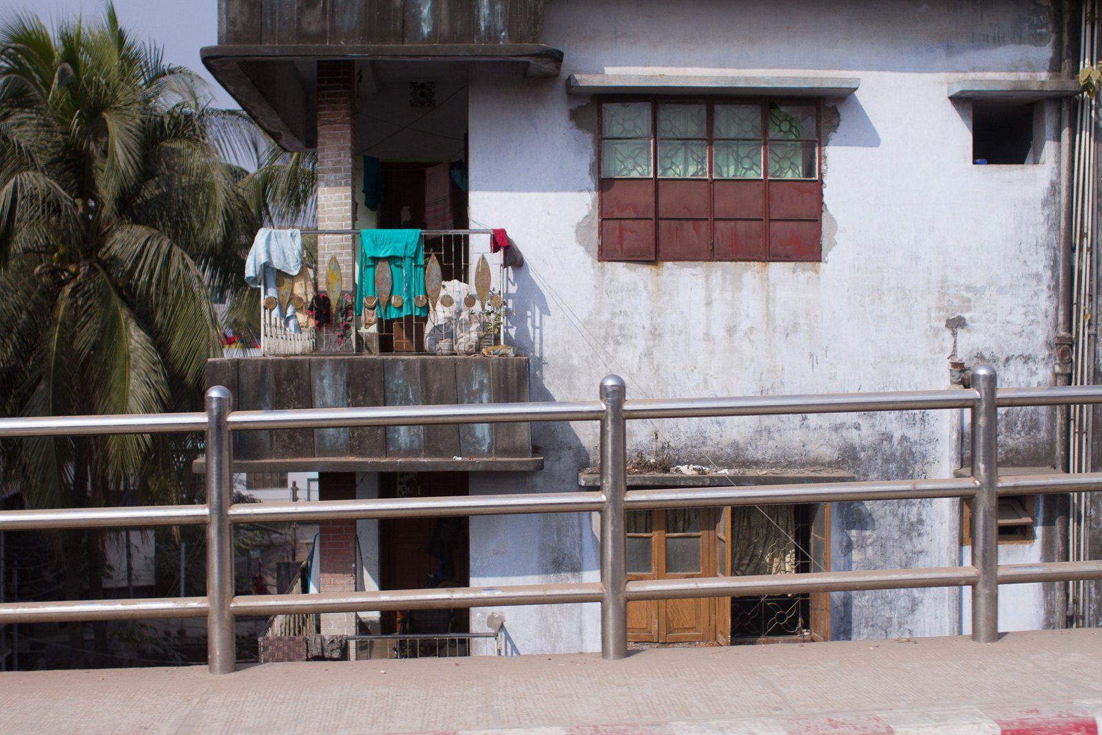 Drying laundry on a balconey in Dhaka, Bangladesh